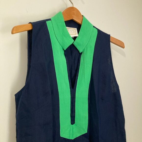 Sail To Sable Linen Blue Green Tunic Dress Womens L Linen Blend Coastal Preppy - Picture 2 of 13